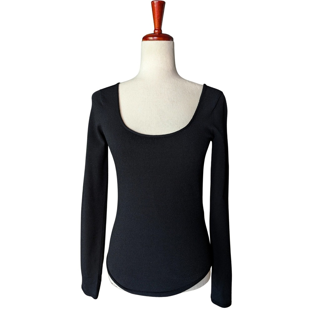 Lemaire Womens Black Viscose Blend Scoop Neck Long Sleeve Top Size L